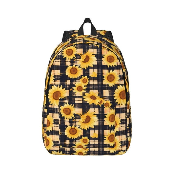 Yiaed Vintage Black White Plaid Sunflowe Print Backpack, Premium Laptop Backpack, Travel Backpack for Women, Lightweight Backpacks, Comfortable Back Pack-Medium
