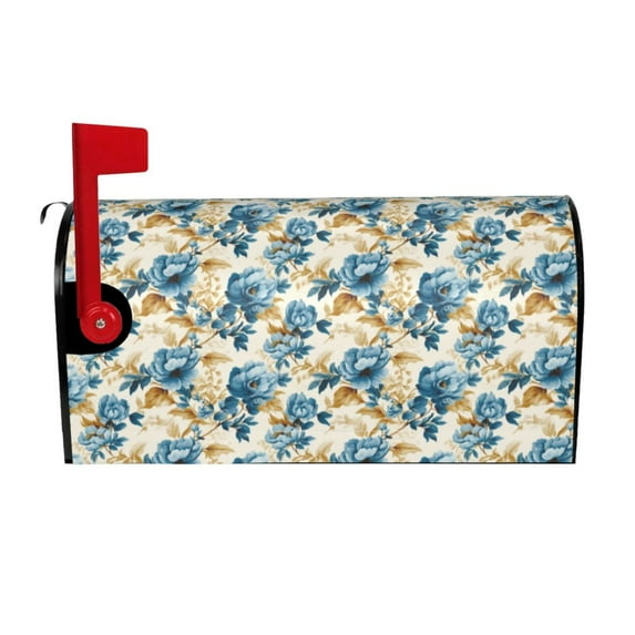 Yiaed Vintage Blue Flowers Print Mailbox Covers, Magnetic Mailbox Cover, Mail Box Covers for Garden Outdoor Decor Box Covers-25.5x21 in