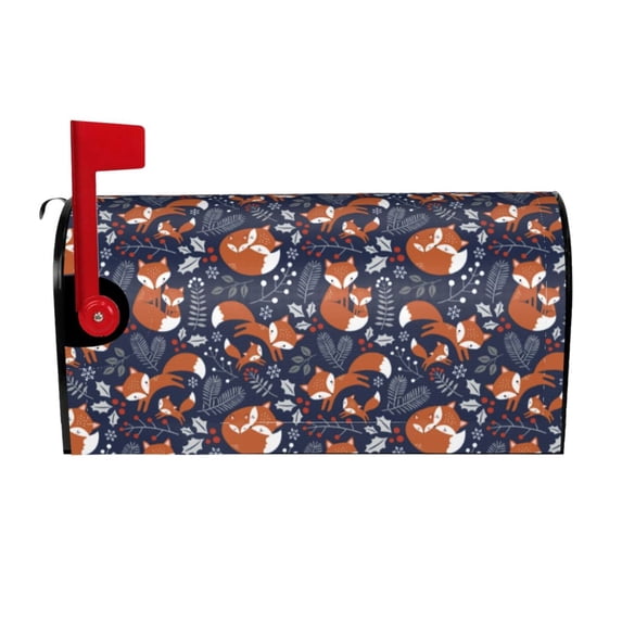 Yiaed Vintage Blue Fox Family Print Mailbox Covers, Magnetic Mailbox Cover, Mail Box Covers for Garden Outdoor Decor Box Covers-25.5x21 in