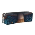 thumbnail image 1 of Yiaed Vintage Blue Leaf Mushroom Print Leather Pencil Case - Leather Pen Pencil Holder - Elegant & Practical Pencil Pouch for Work & Office, 1 of 7