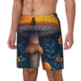 thumbnail image 1 of Yiaed Vintage Blue Leaf Mushroom Print Mens Swim Trunks Bathing Suit Compression Liner Beach Swim Shorts Swimwear Quick Dry Zipper Pocket No-Chafing Board Short-X-Large, 1 of 6