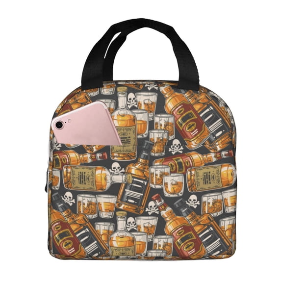 Yiaed Vintage Bottles Print Insulated Lunch Bag Reusable Cute Tote Lunch Box, Leakproof Cooler Lunch Bags for Work Office Travel School Picnic
