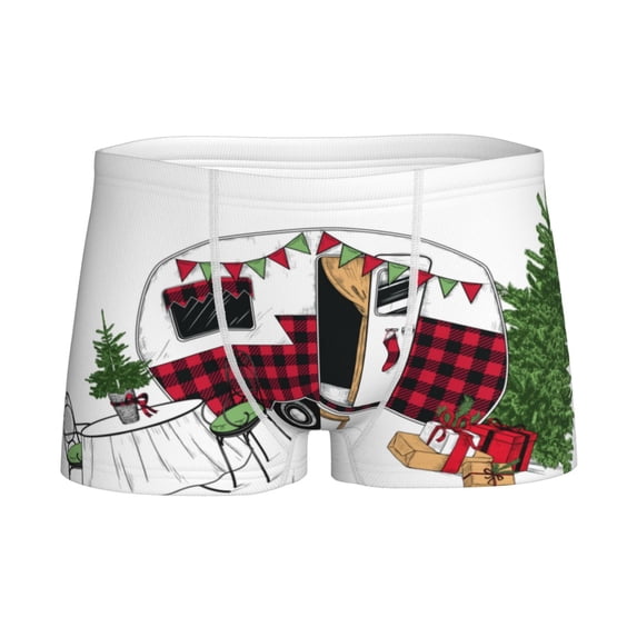 Yiaed Vintage Buffalo Plaid Christmas Camper Print Boys' Boxer Briefs Cotton Casual Stretch Comfort Boys Boxers - Kids Boxer Briefs Underwear for Boys (6-18)-Medium