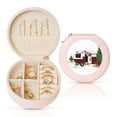 thumbnail image 1 of Yiaed Vintage Buffalo Plaid Christmas Camper Print Travel Jewelry Case Bridesmaid Gift Boxes Jewelry Travel Organizer Small Round Jewelry Box Mini Storage-Pink, 1 of 7