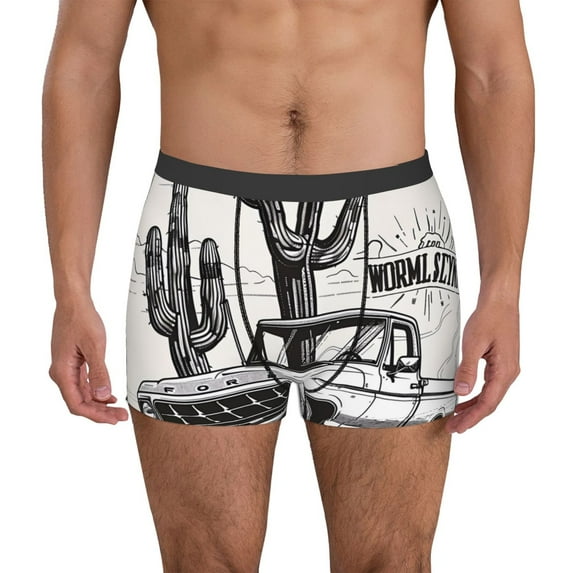 Yiaed Vintage Cactus Pickup Print Men's Soft Cotton Boxer Shorts Breathable Boxers Underwear Moisture-Wicking Underwear Stretch Boxer Briefs for Man-X-Large