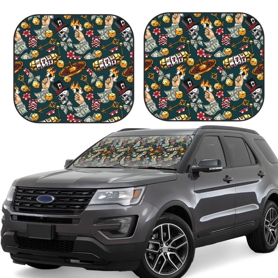 Yiaed Vintage Casino Chips Print Car Front Windshield Sun Shade,Foldable Anti-UV Car Sunshade for Front Window for Most Vehicles-Small