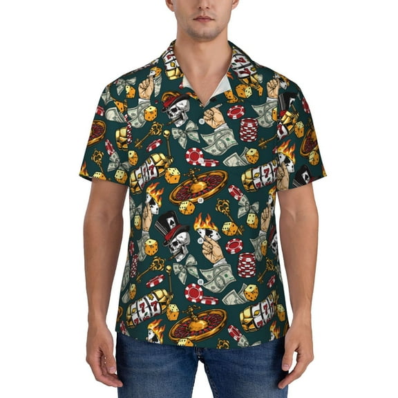 Yiaed Vintage Casino Chips Print Hawaiian Shirt for Men Short Sleeve Button Down Shirts Beach Shirts for Men-Medium