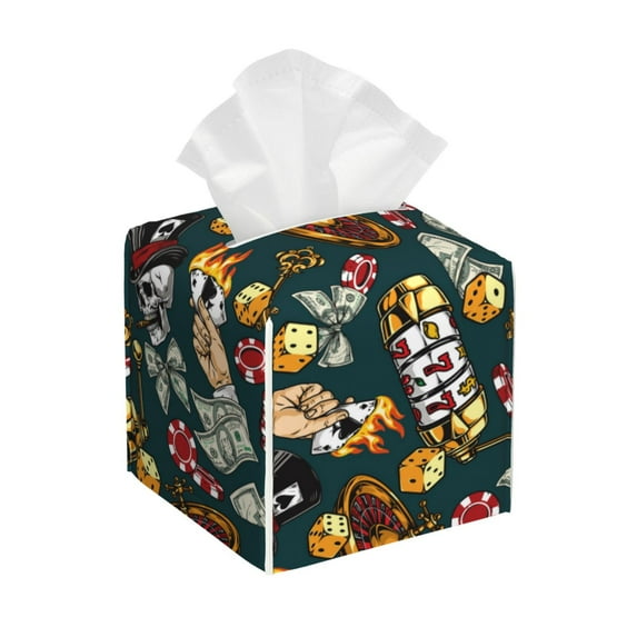 Yiaed Vintage Casino Chips Print Tissue Box Cover, PU Leather Decorative Organizer for Tabletop, Bathroom, Car, Office Creative Decorative