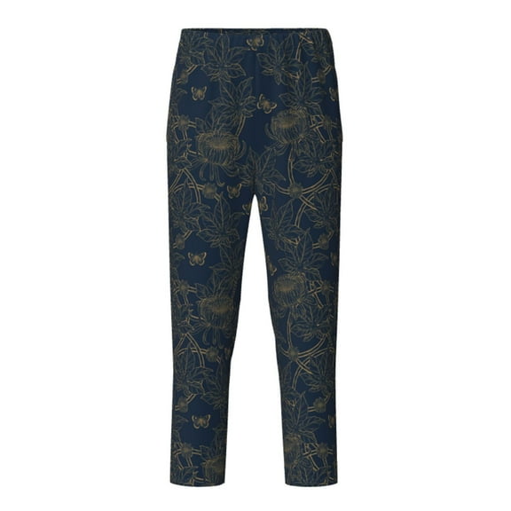 Yiaed Vintage Chrysanthemum Print Teenagers' Lounge Pants, Loose PJ Bottoms, Long Pajama Pants for Men-Medium