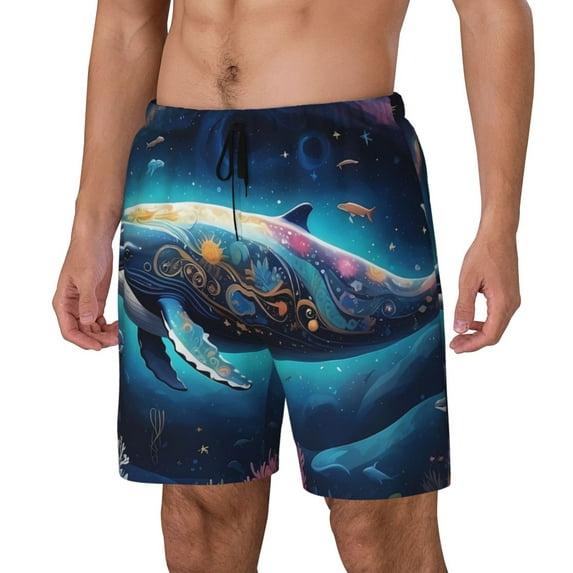 Yiaed Vintage Colorful Patterned Dolphin Print Mens Swim Trunks Bathing Suit Compression Liner Beach Swim Shorts Swimwear Quick Dry Zipper Pocket No-Chafing Board Short-3X-Large