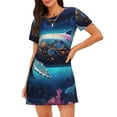 thumbnail image 1 of Yiaed Vintage Colorful Patterned Dolphin Print Women's Loose-Fit Short Sleeve Nightgown, Soft and Comfortable Sleep Dress for Relaxation and Sleepwear, 1 of 6
