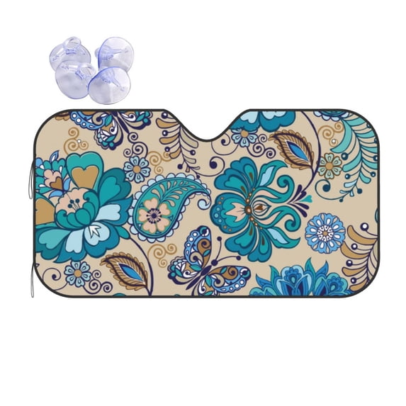 Yiaed Vintage Floral Butterflies Print Car Windshield Sunshade Front Auto Car Front Window Sun Shade Foldable Sun Visor Shield Cover Auto Accessories for Sedan SUV Truck-Small