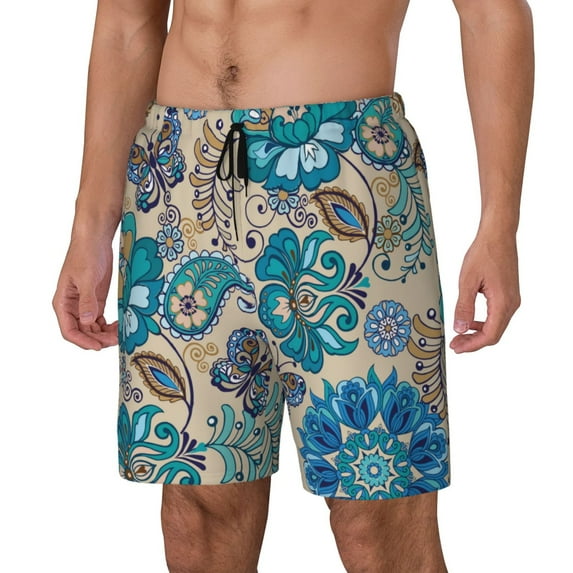 Yiaed Vintage Floral Butterflies Print Mens Swim Trunks Bathing Suit Compression Liner Beach Swim Shorts Swimwear Quick Dry Zipper Pocket No-Chafing Board Short-Medium