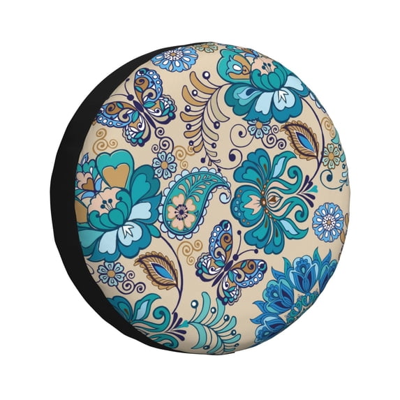 Yiaed Vintage Floral Butterflies Print Tire Wheel Cover, Waterproof Spare Tire Cover Fit for Jeep, Truck,Trailer, RV, SUV, Camper and Most Vehicle-15 inch