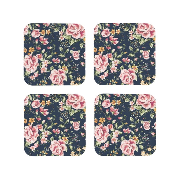 Yiaed Vintage Floral Print Leather Coasters for Drinks - Cup Coasters Coffee Table Kitchen Table Bar, Home & Office Gifts Handmade Drink Coasters-Square