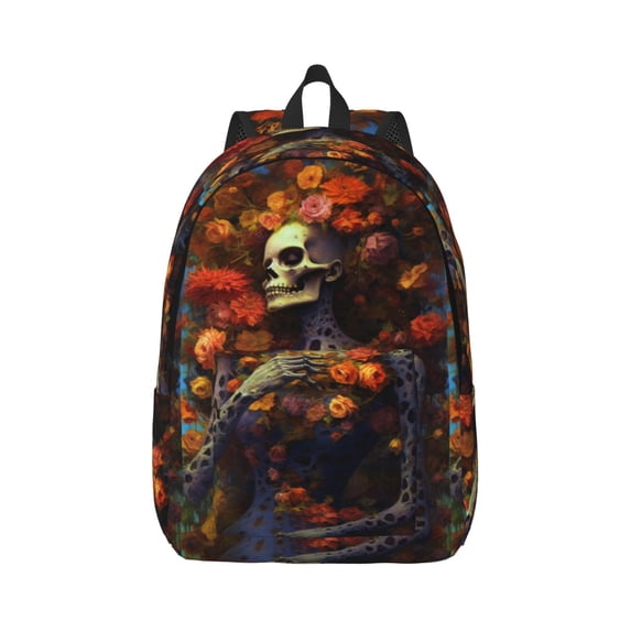 Yiaed Vintage Floral Skull Print Backpack, Premium Laptop Backpack, Travel Backpack for Women, Lightweight Backpacks, Comfortable Back Pack-Small