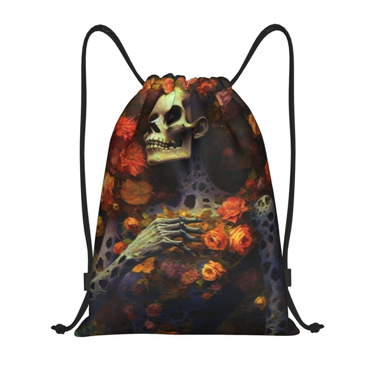 Yiaed Vintage Floral Skull Print Drawstring Bags Drawstring Backpack Bulk String Back Pack Gym Sport Bag Medium Walmart