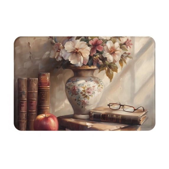 Yiaed Vintage Floral Vase With Books Print Flannel Doormat Mat Outdoor Indoor Door Mats,Welcome Matt Outdoor Front Door Mat Doormat Outdoor Mat Outdoor Mat,16"x24"
