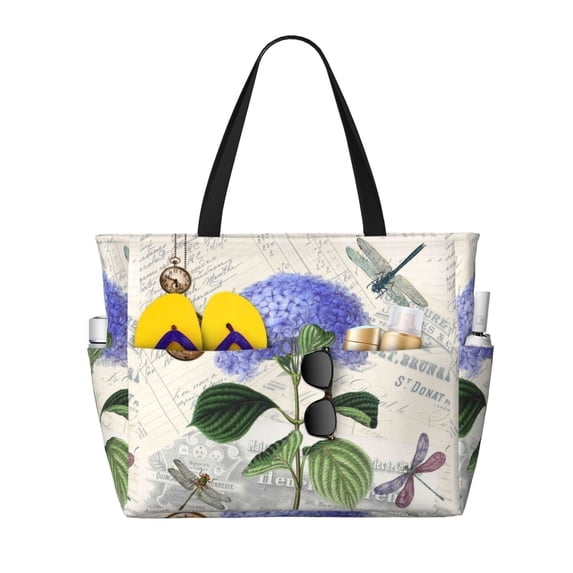 Yiaed Vintage Flower Print Large Capacity Beach Travel Bag - Waterproof Zipper Vacation Tote for Sandproof Storage, and Camping