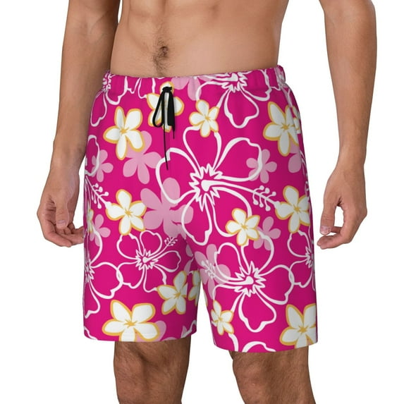 Yiaed Vintage Flowers Print Mens Swim Trunks Bathing Suit Compression Liner Beach Swim Shorts Swimwear Quick Dry Zipper Pocket No-Chafing Board Short-Large