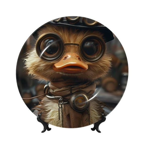 Yiaed Vintage Gentleman Duck Print Bone China Decorative Plate Ceramic Dinner Plates Art Crafts with Display Stand-7in