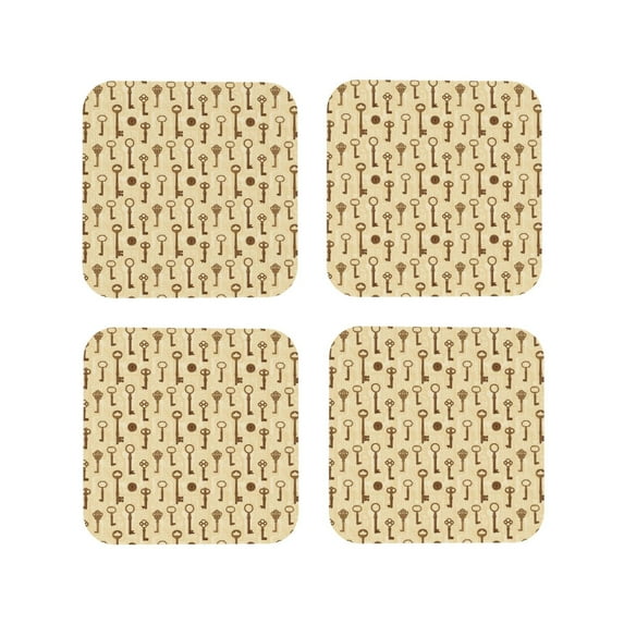 Yiaed Vintage Keys Print Leather Coasters for Drinks - Cup Coasters Coffee Table Kitchen Table Bar, Home & Office Gifts Handmade Drink Coasters-Square