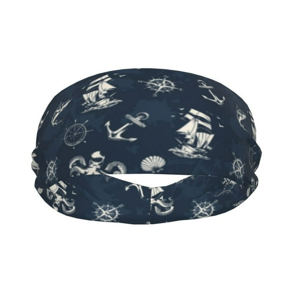 Yiaed Vintage Marine Print Sports Headbands,Moisture Wicking Workout Headband, Sweatband Headbands for Running,Cycling for Women and Men