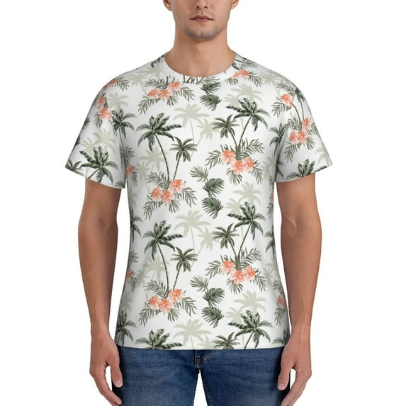 Yiaed Vintage Palm Trees Print Mens Short Sleeve Tight Fit T-Shirt, Crewneck Casual Tee-X-Large