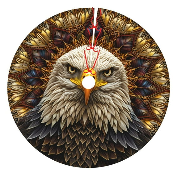 Yiaed Vintage Pattern Bald Eagle Print Christmas Tree Skirt , Tree SkirtsTree Mat for Christmas Winter Holiday Indoor Decorations-48"