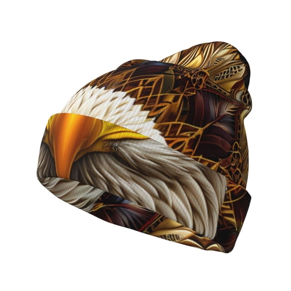 Yiaed Vintage Pattern Bald Eagle Print Winter Beanie for Men Women, Fleece Lined Beanie Soft Warm Knit Hat Ski Stocking Cuffed Ca