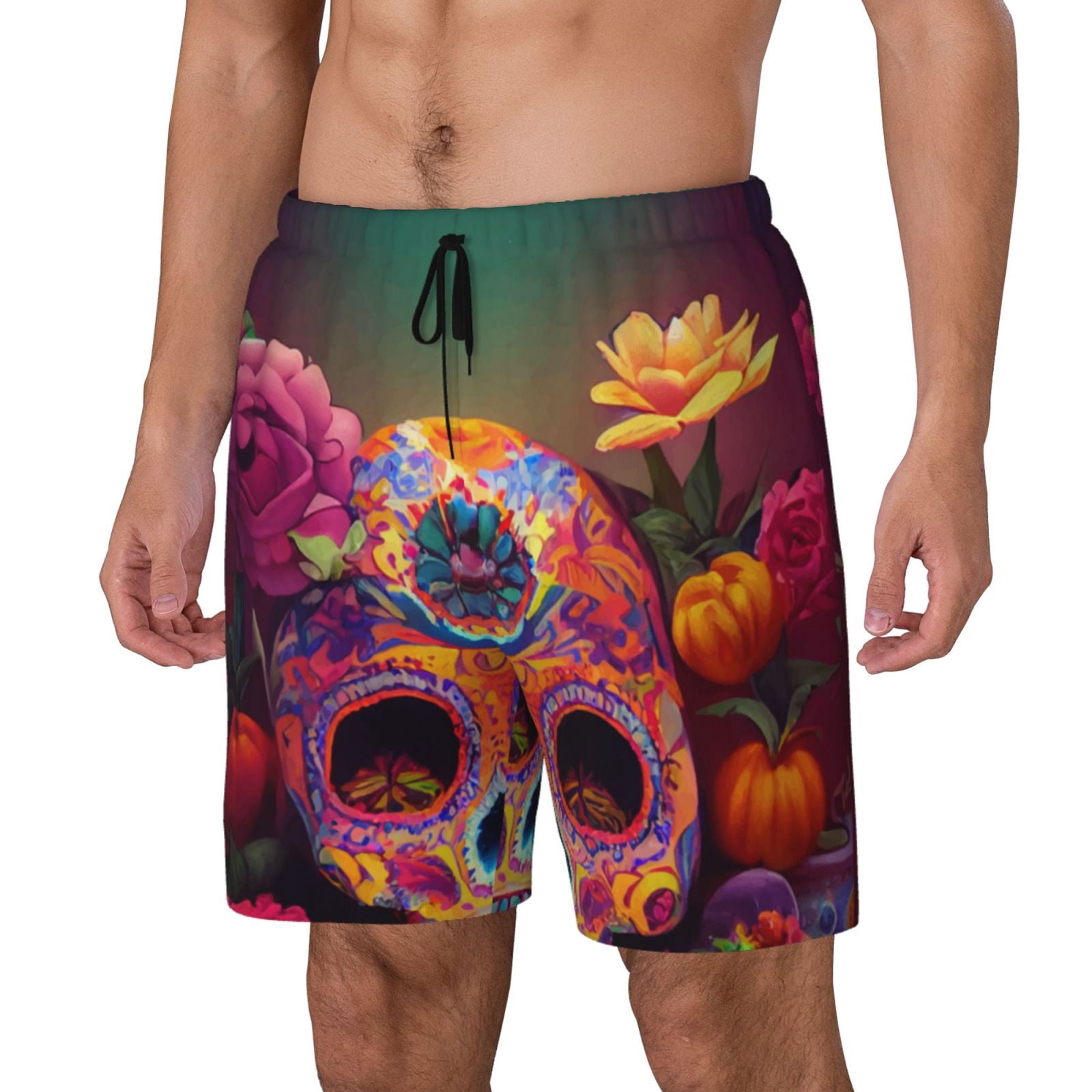 Yiaed Vintage Patterned Skull Print Mens Swim Trunks Bathing Suit ...