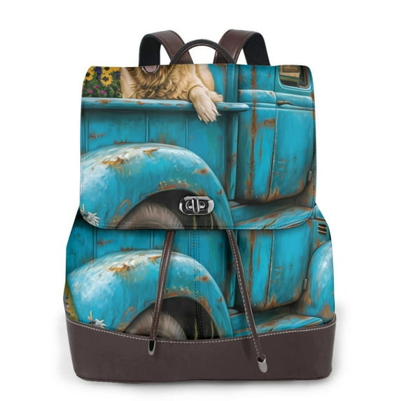 Yiaed Vintage Pickup Sunflower Dog Print Laptop Backpack for Women Slim Computer Bag Work Travel College Backpack Purse Fits 14 Inch Notebook