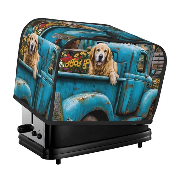 Yiaed Vintage Pickup Sunflower Dog Print Two Slice Bread Machine Cover, Universal Size Kitchen Appliance Cover for Bread Machine,Bread Machine Cover