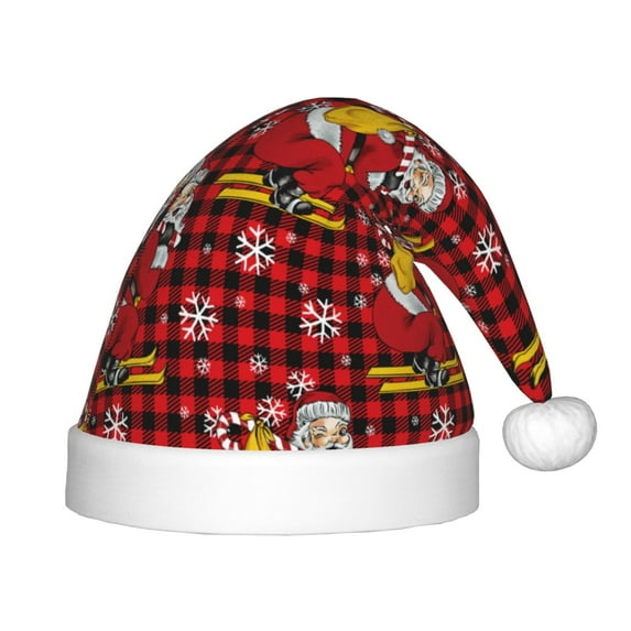 Yiaed Vintage Santa Skiing Red Plaid Print Hat,Santa Claus Hat For Xmas Party, Christmas Hat For Boys Girls Child Infant Holiday Hat