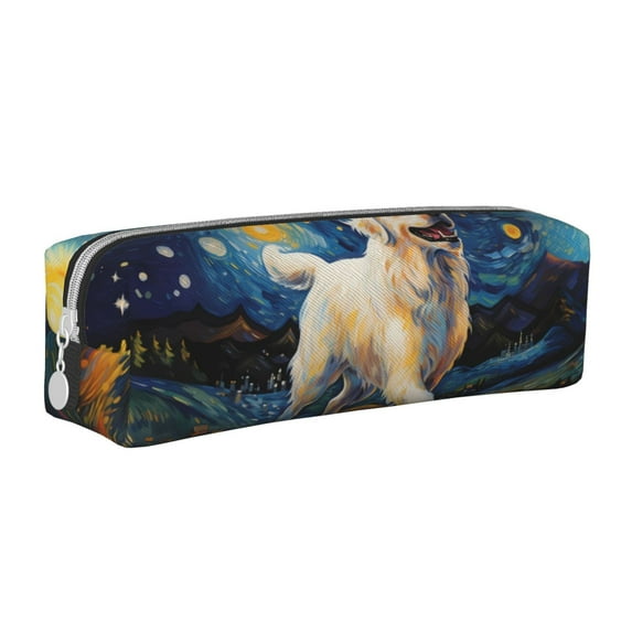 Yiaed Vintage Starry Sky Labrador Print Leather Pencil Case - Leather Pen Pencil Holder - Elegant & Practical Pencil Pouch for Work & Office