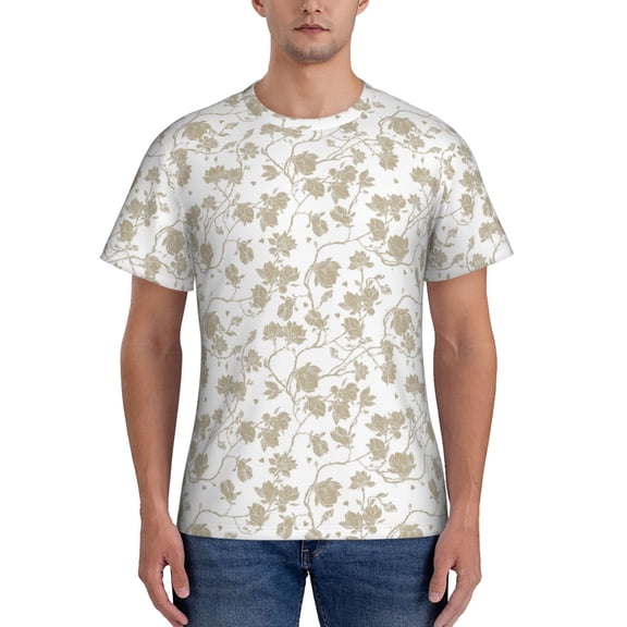 Yiaed Vintage Stylized White Color Print Mens Short Sleeve Tight Fit T-Shirt, Crewneck Casual Tee-3X-Large