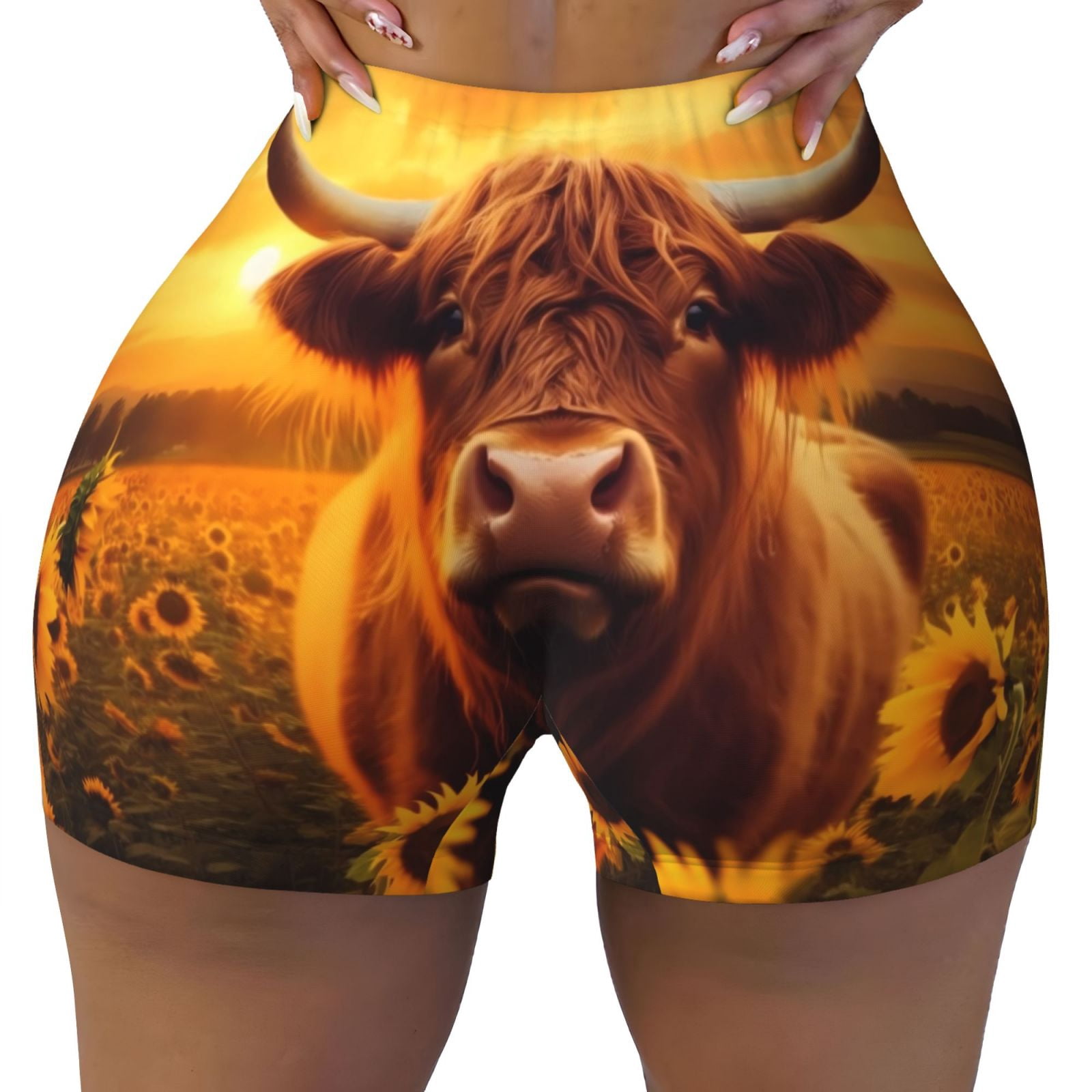 Black Cartoon Cow Print Women's Shorts