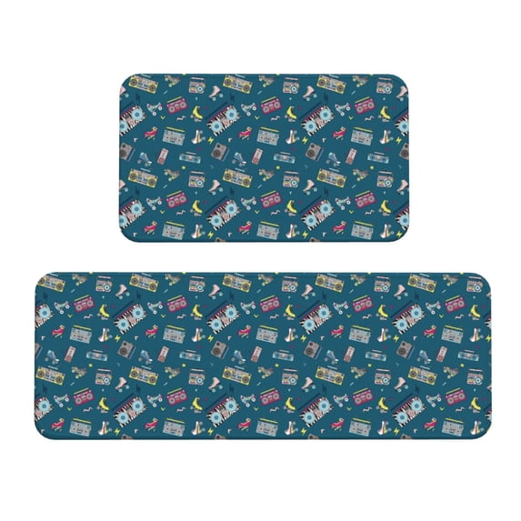 Yiaed Vintage Tape Players And Skates Kitchen Rugs Sets of 2 Kitchen Mats Cushioned Anti Fatigue Kitchen Rug Tapetes Para Cocina for Sink,Laundry Room