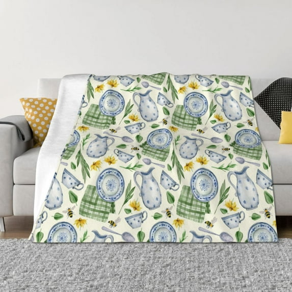 Yiaed Vintage Utensils Print Blanket Throw Blanket Soft Cozy Flannel Blanket for Home Bed Sofa Couch Chair-60"x50"