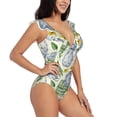 thumbnail image 1 of Yiaed Vintage Utensils Print Women's Ruffled One Piece Swimsuit V Neck Swimwear Slimming Monokini for Woman-Small, 1 of 8