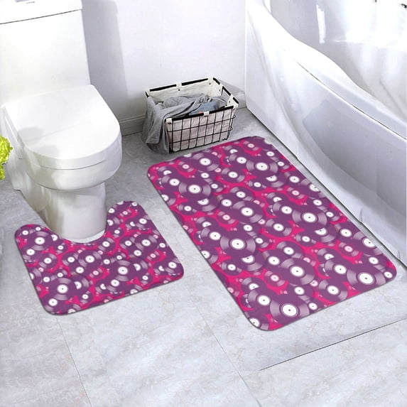 Yiaed Vintage Vinyl Record Print Bathroom Mat Set 2 Pieces Mat Anti-Skid Pad Ultra Soft and Absorbent Bathroom Bath Mat Contour Bath Rugs for Toilet Base