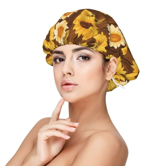 Yiaed Vintage Wood Grain Sunflower A Print Satin Bonnet Silk Bonnet Hair Bonnet for Sleeping Hair Bonnets