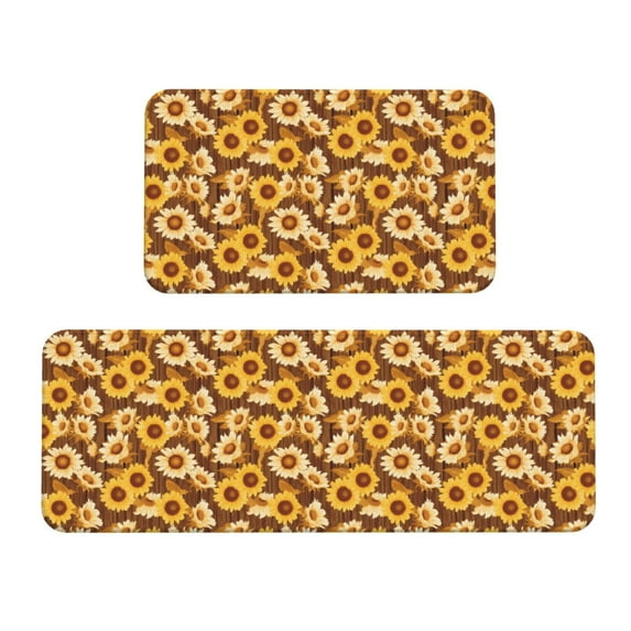 Yiaed Vintage Wood Grain Sunflower B Kitchen Rugs Sets of 2 Kitchen Mats Cushioned Anti Fatigue Kitchen Rug Tapetes Para Cocina for Sink,Laundry Room