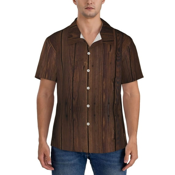 Yiaed Vintage Wood Print Hawaiian Shirt for Men Short Sleeve Button Down Shirts Beach Shirts for Men-XX-Large