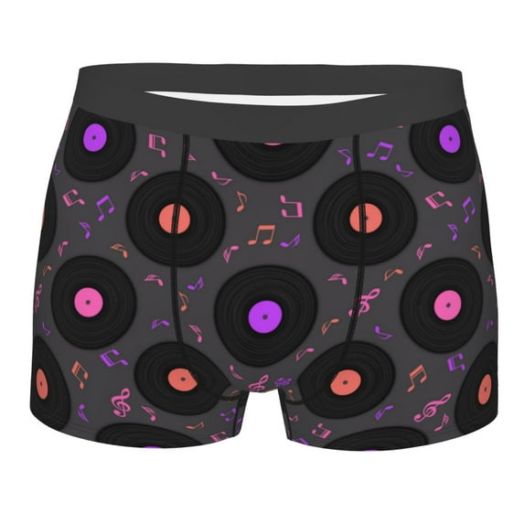 Yiaed Vinyl Records Musical Notes Print Men's Soft Cotton Boxer Shorts Breathable Boxers Underwear Moisture-Wicking Underwear Stretch Boxer Briefs for Man-XX-Large