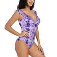 thumbnail image 1 of Yiaed Violet Print Women's Ruffled One Piece Swimsuit V Neck Swimwear Slimming Monokini for Woman-Small, 1 of 8