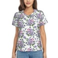 thumbnail image 1 of Yiaed Violets Flowers Print Women's T Shirt V-Neck Short Sleeve Shirt Casual Breathable Tee Summer Tops-3X-Large, 1 of 5
