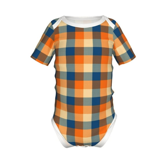 Yiaed Warm Orange Plaid Print Infant Climbing Short Sleeve Onesie One-Piece Baby Bodysuit Clothes 0-12 Months -6 Months