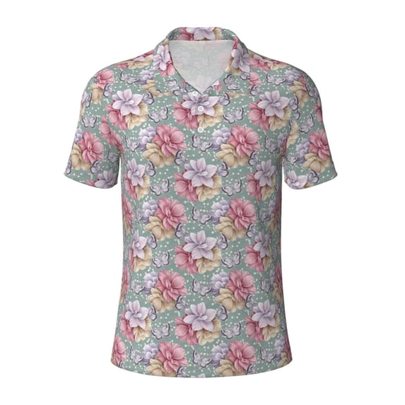 Yiaed Watercolor ButterfliesPrint Men's Short Sleeve Polo Shirt,Golf Polo for Men Three-Button Golf Shirt Athletic Casual Collared T-Shirt- Large