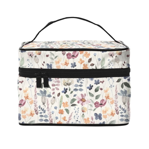 Yiaed Watercolor Floral Print Makeup Bag Travel Cosmetic Bags for Women Girls Zipper Pouch Makeup Organizer